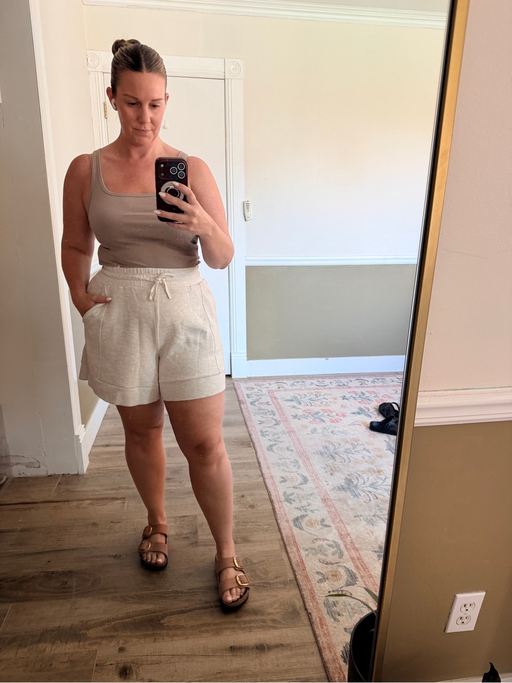 Varley Cream High-Waist Drawstring Shorts
